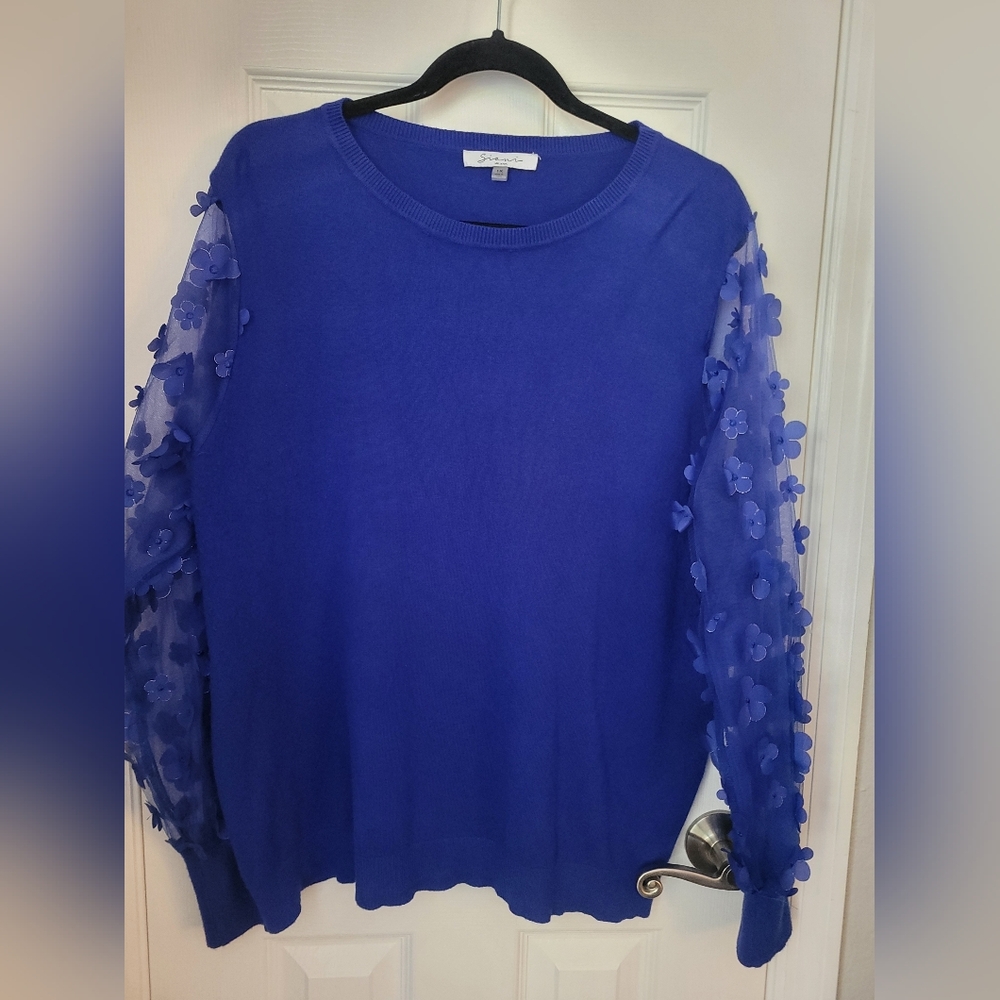 Sioni Milan NWOT Royal Blue Sweater with Mesh sleeves XL